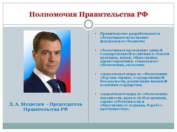   Полномочия Правительства РФ    Правительство разрабатывает и   