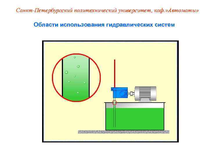 Санкт-Петербургский политехнический университет, каф. » Автоматы»   Области использования гидравлических систем 