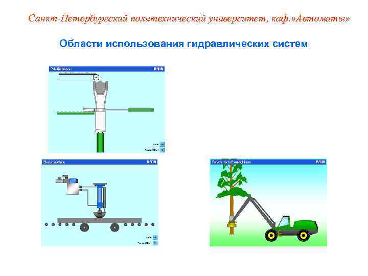 Санкт-Петербургский политехнический университет, каф. » Автоматы»   Области использования гидравлических систем 