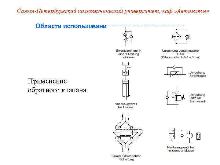 Санкт-Петербургский политехнический университет, каф. » Автоматы»   Области использования гидравлических систем  Применение