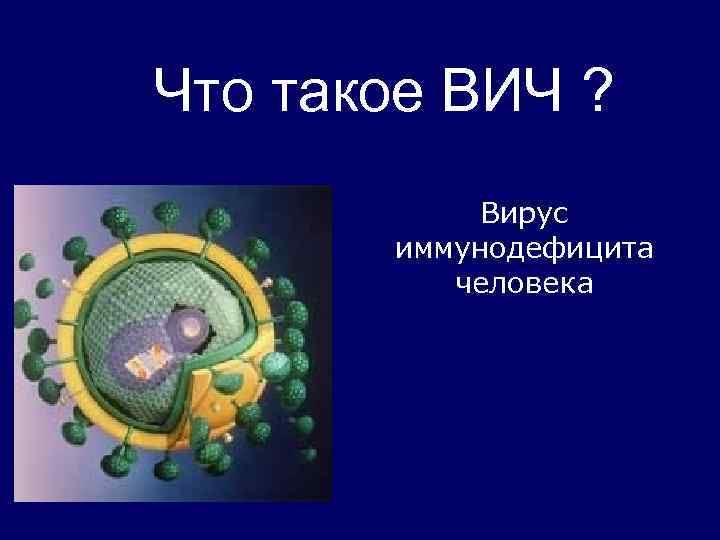 Что такое ВИЧ ?   Вирус  иммунодефицита  человека 
