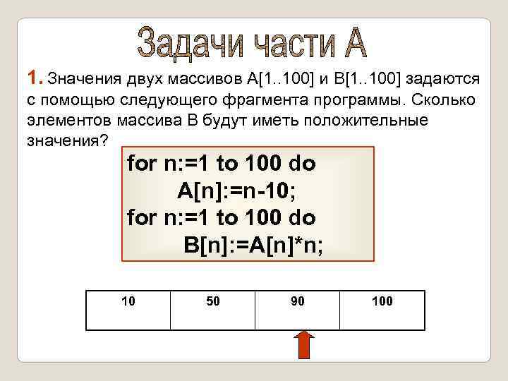 1. Значения двух массивов A[1. . 100] и B[1. . 100] задаются с помощью