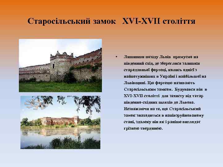 Старосільський замок XVI-XVII століття    •  Лишивши позаду Львів прямуємо на