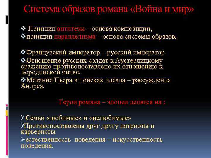  Система образов романа «Война и мир» v Принцип антитезы – основа композиции, vпринцип