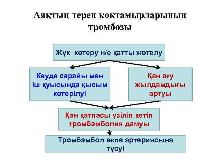 Аяқтың терең көктамырларының  тромбозы  Жүк көтеру н/е қатты жөтелу  Кеуде сарайы