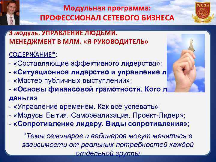   Модульная программа:   ПРОФЕССИОНАЛ СЕТЕВОГО БИЗНЕСА 3 модуль. УПРАВЛЕНИЕ ЛЮДЬМИ. 