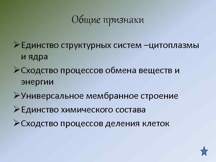 Общие признаки Ø Единство структурных систем –цитоплазмы и ядра Ø Сходство Общие признаки Ø Единство структурных систем –цитоплазмы и ядра Ø Сходство