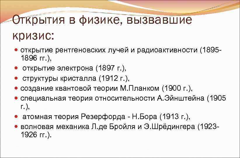 Открытия в физике, вызвавшие кризис: открытие рентгеновских лучей и радиоактивности (1895 - Открытия в физике, вызвавшие кризис: открытие рентгеновских лучей и радиоактивности (1895 -