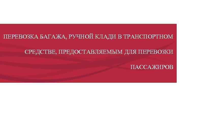 ПЕРЕВОЗКА БАГАЖА, РУЧНОЙ КЛАДИ В ТРАНСПОРТНОМ  СРЕДСТВЕ, ПРЕДОСТАВЛЯЕМЫМ ДЛЯ ПЕРЕВОЗКИ   