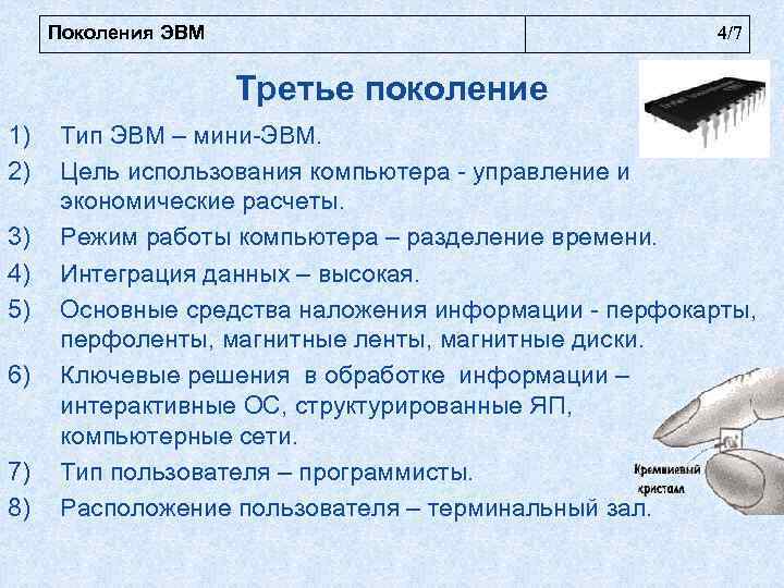  Поколения ЭВМ       4/7    Третье