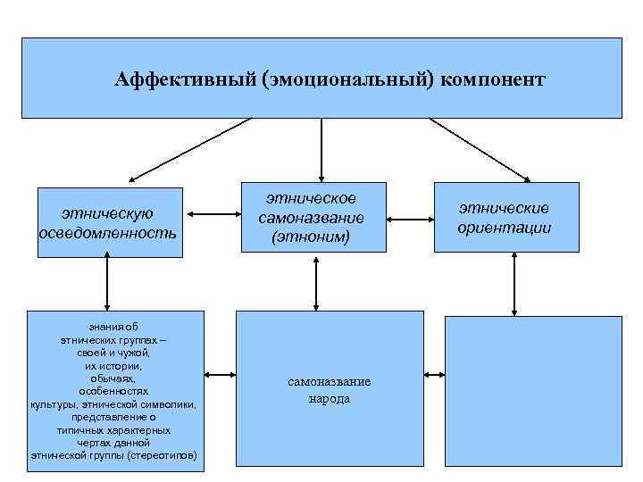 Аффективный (эмоциональный) компонент этническую осведомленность знания об этнических группах – своей и чужой, их