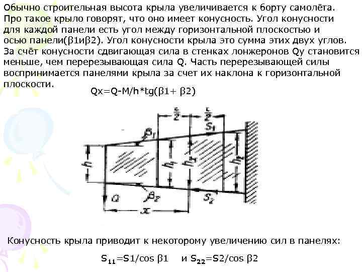 Обычно строительная высота крыла увеличивается к борту самолёта. Про такое крыло говорят, что оно