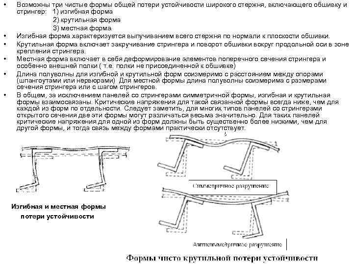  • • • Возможны три чистые формы общей потери устойчивости широкого стержня, включающего