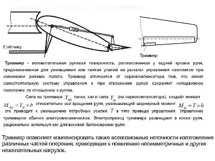 Триммер позволяет компенсировать также всевозможные неточности изготовления различных частей оперения, приводящих к появлению несимметричных