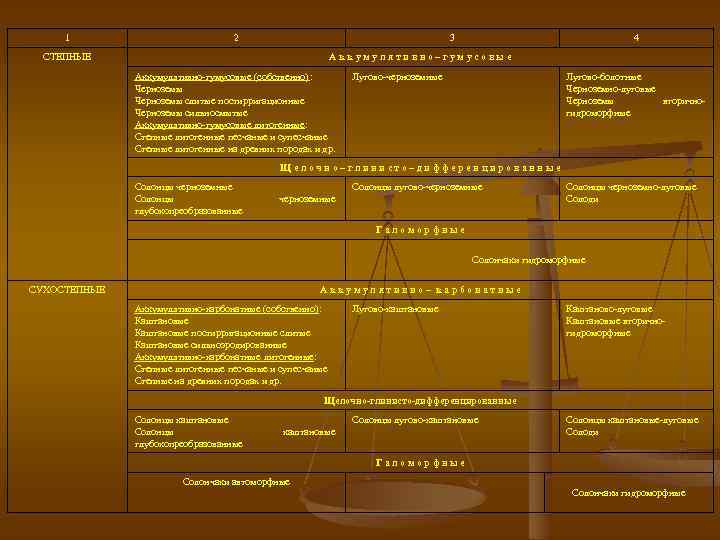 1 2 3 СТЕПНЫЕ 4 Аккумулятивно–гумусовые Аккумулятивно-гумусовые (собственно) : Черноземы слитые постирригационные Черноземы сильносмытые
