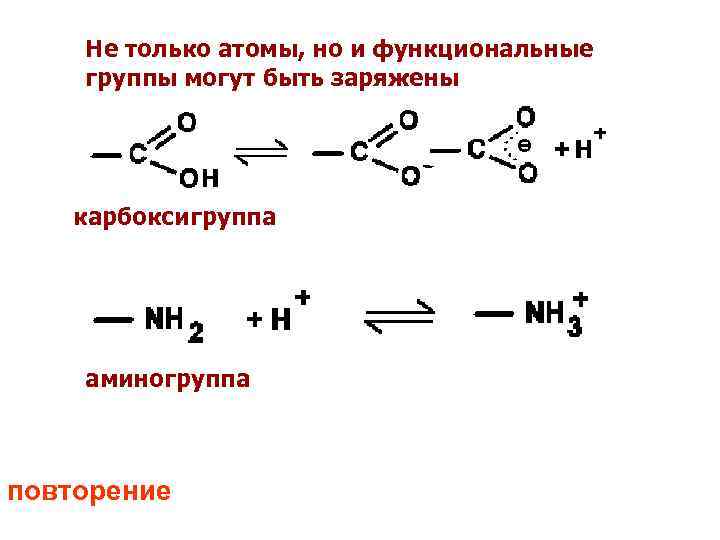 Не только атомы, но и функциональные группы могут быть заряжены Не только атомы, но и функциональные группы могут быть заряжены