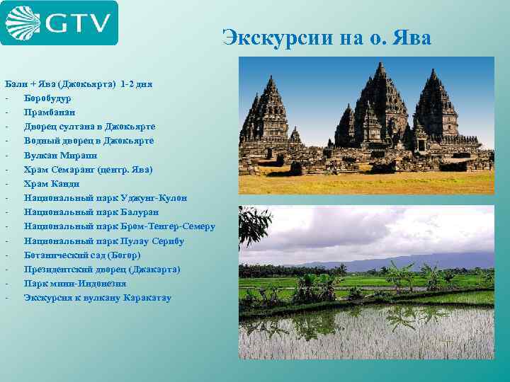 Экскурсии на о. Ява Бали + Ява (Джокьярта) 1 -2 дня Боробудур Прамбанан Дворец
