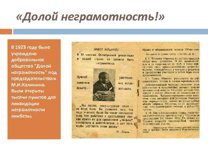  «Долой неграмотность!» В 1923 году было учреждено добровольное общество 