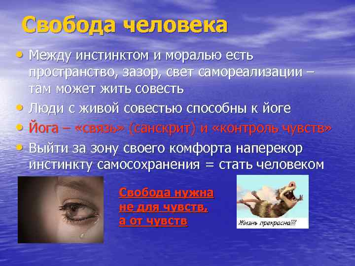 Свобода человека • Между инстинктом и моралью есть пространство, зазор, свет самореализации – там