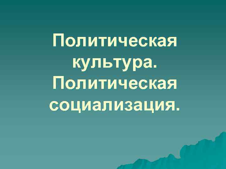 Политическая  культура. Политическая социализация. 