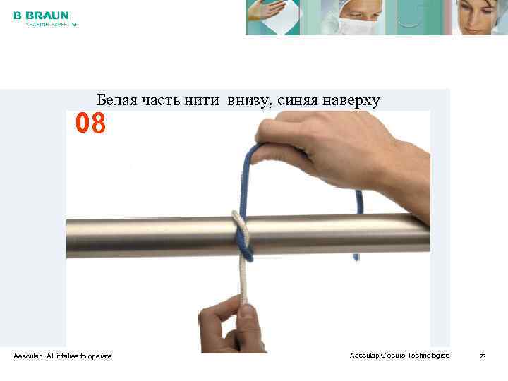       Белая часть нити внизу, синяя наверху  