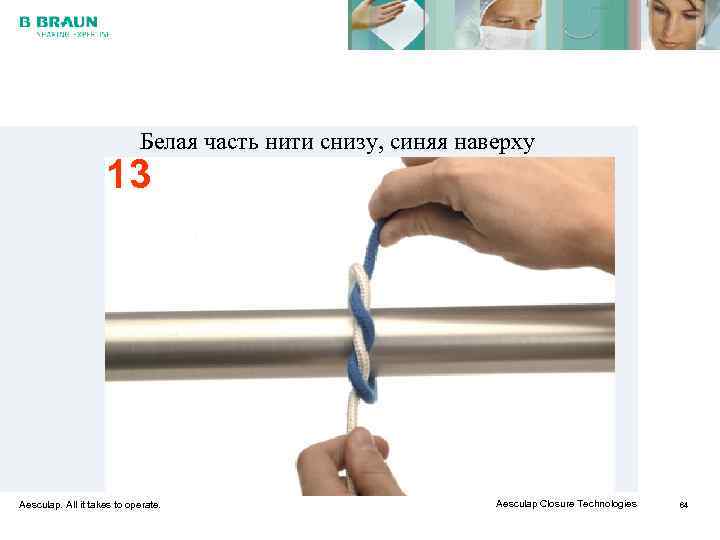       Белая часть нити снизу, синяя наверху  