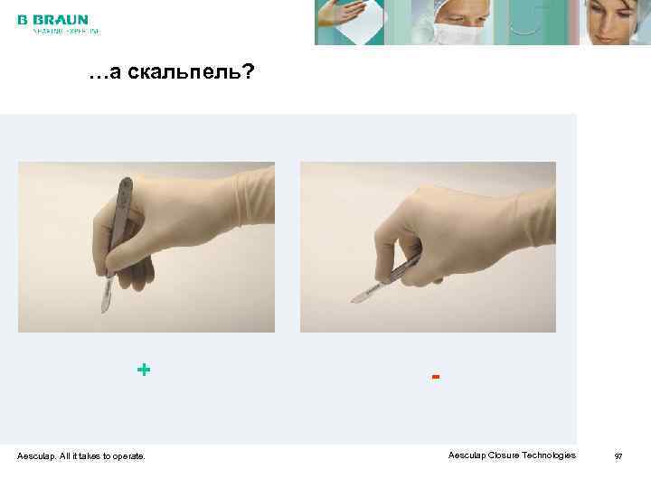    …а скальпель?       + - Aesculap.