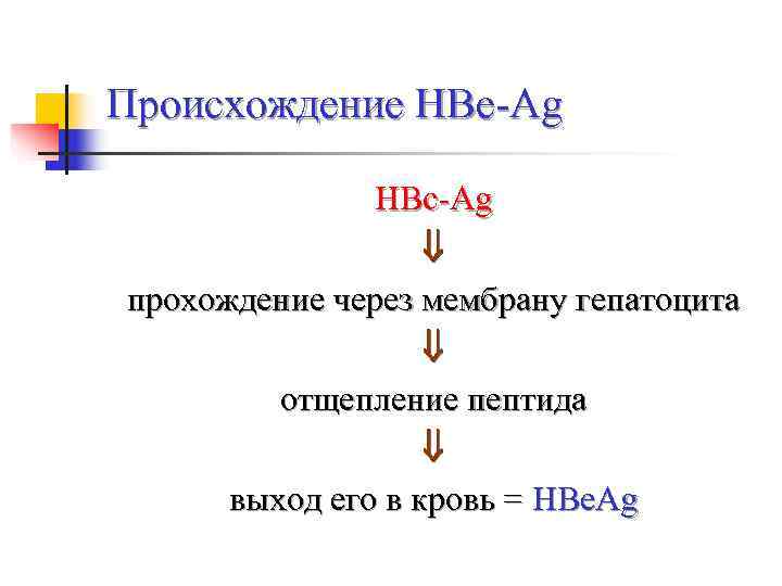 Происхождение HBе-Ag   HBc-Ag     прохождение через мембрану гепатоцита 
