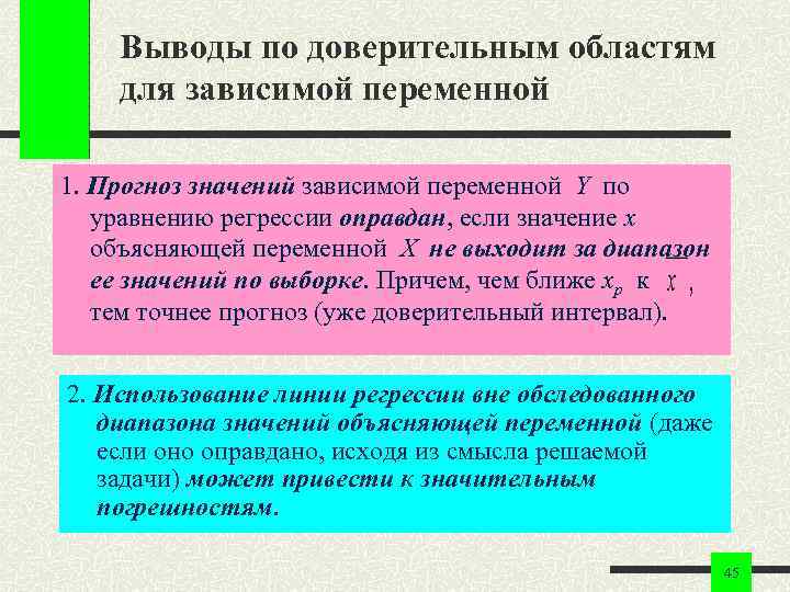 Выводы по доверительным областям для зависимой переменной 1. Прогноз значений зависимой переменной Выводы по доверительным областям для зависимой переменной 1. Прогноз значений зависимой переменной