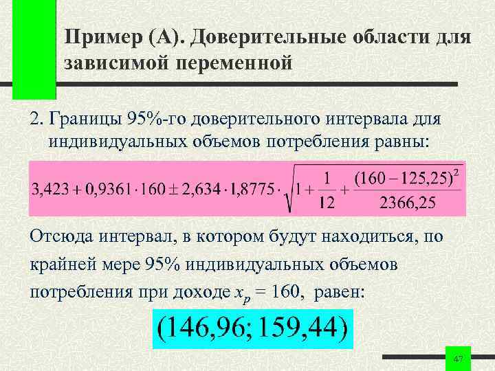 Пример (А). Доверительные области для зависимой переменной 2. Границы 95%-го доверительного Пример (А). Доверительные области для зависимой переменной 2. Границы 95%-го доверительного
