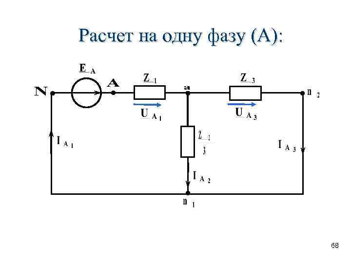 Расчет на одну фазу (А):       68 
