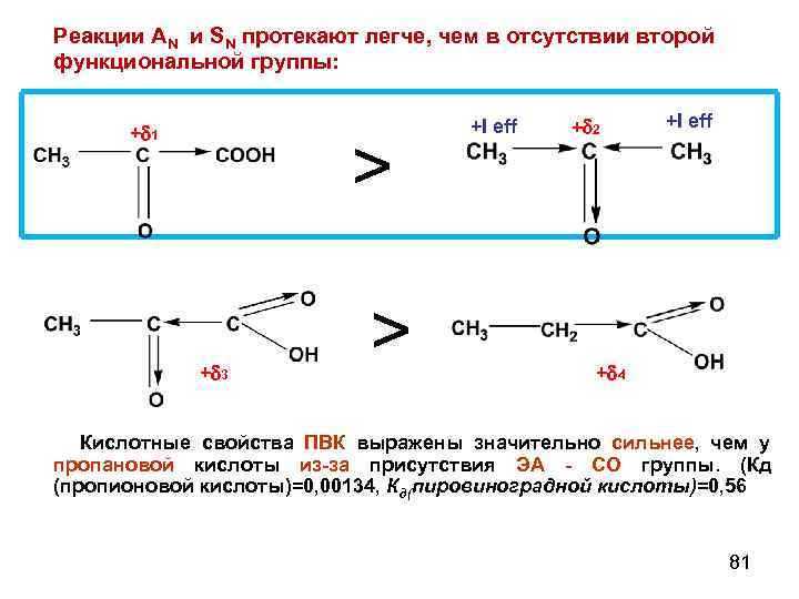 Реакции AN и SN протекают легче, чем в отсутствии второй функциональной группы: + 1