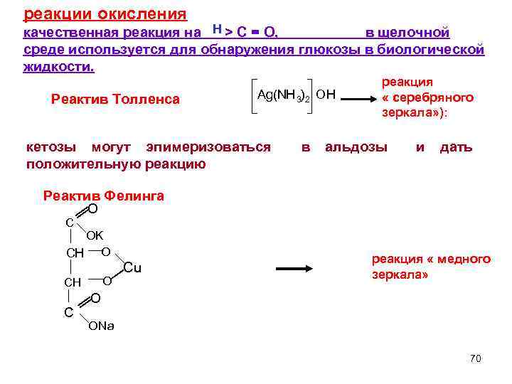 реакции окисления Н качественная реакция на > C = O, в щелочной среде используется