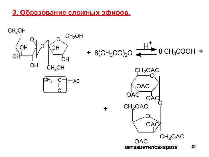3. Образование сложных эфиров. + + + октaацетилсахароза 92 