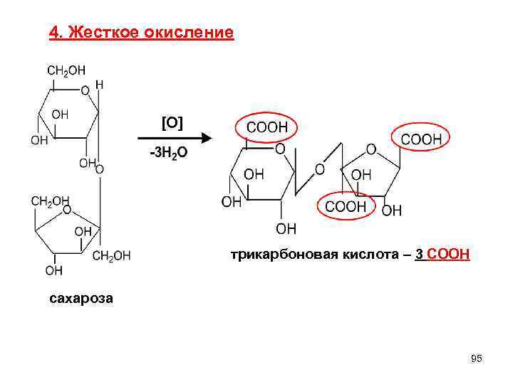 4. Жесткое окисление [O] трикарбоновая кислота – 3 СООН сахароза 95 