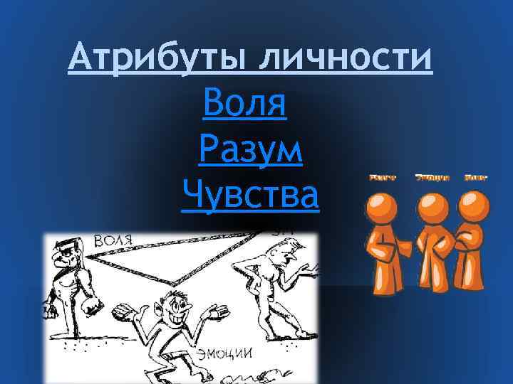 Воля и личность. Разум Воля чувства. Атрибуты личности. Атрибутами личности являются:. Разум чувства эмоции личности Воля.