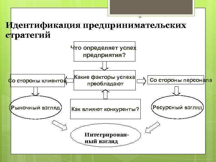      24  Идентификация предпринимательских стратегий    Что