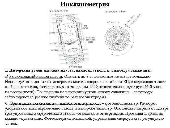       Инклинометрия 1. Измерения углов наклона пласта, наклона ствола