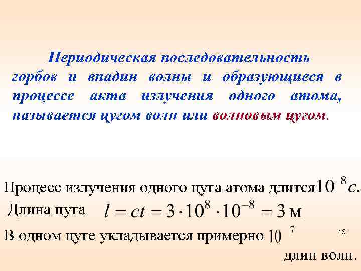  Периодическая последовательность горбов и впадин волны и образующиеся в процессе акта излучения одного