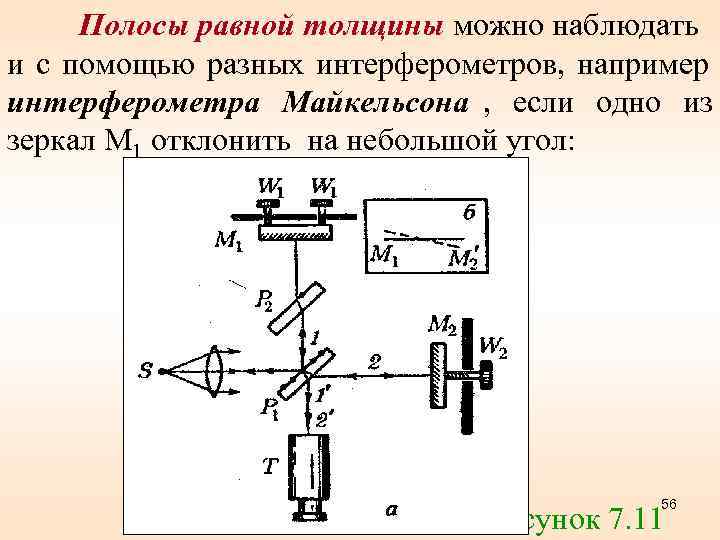   Полосы равной толщины можно наблюдать и с помощью разных интерферометров,  например