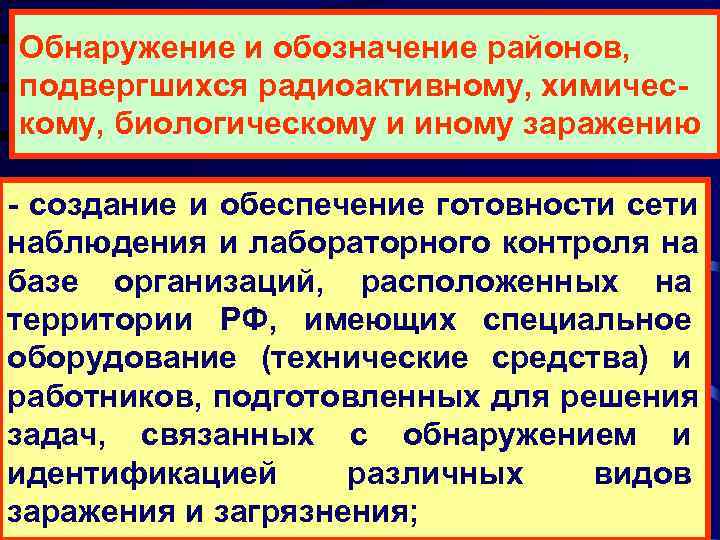 Обнаружение и обозначение районов, подвергшихся радиоактивному, химичес- кому, биологическому и иному заражению - создание