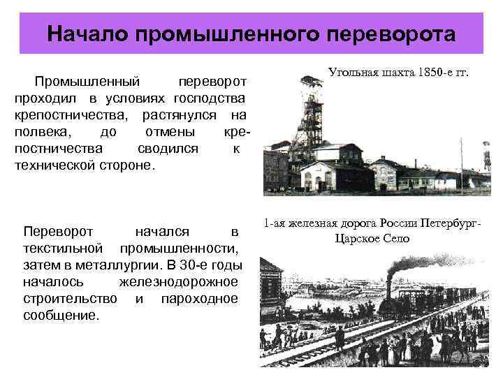   Начало промышленного переворота    Угольная шахта 1850 -е гг. Промышленный