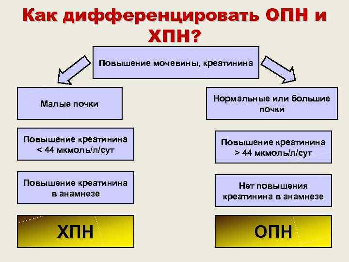 Как дифференцировать ОПН и  ХПН?    Повышение мочевины, креатинина  