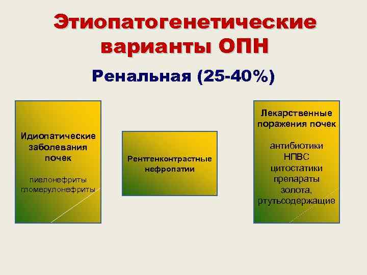  Этиопатогенетические   варианты ОПН    Ренальная (25 -40%)  