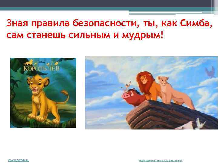 Зная правила безопасности, ты, как Симба, сам станешь сильным и мудрым! www. ozon. ru