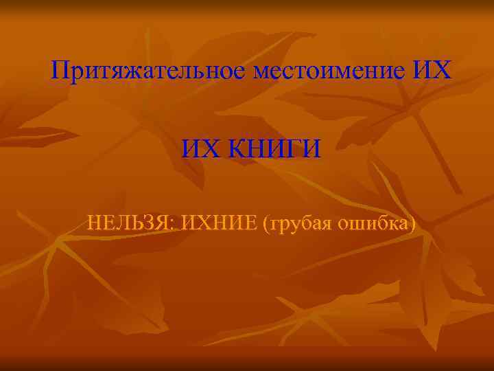 Притяжательное местоимение ИХ КНИГИ  НЕЛЬЗЯ: ИХНИЕ (грубая ошибка) 