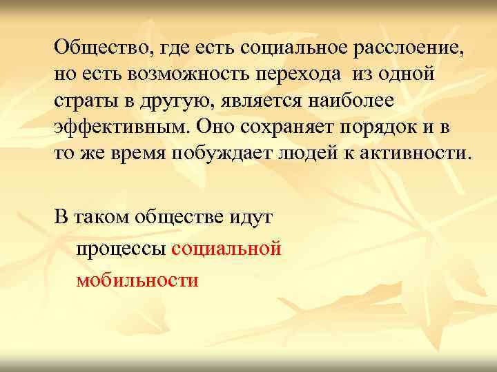 Общество, где есть социальное расслоение,  но есть возможность перехода из одной страты в