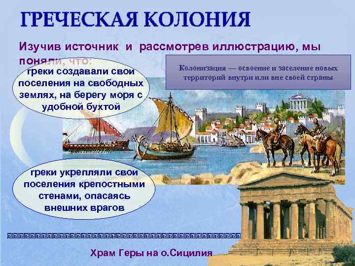 Изучив источник и рассмотрев иллюстрацию, мы поняли, что:   Колонизация — освоение и