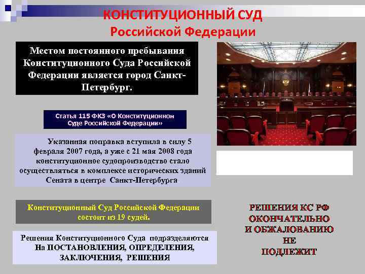     КОНСТИТУЦИОННЫЙ СУД    Российской Федерации Местом постоянного