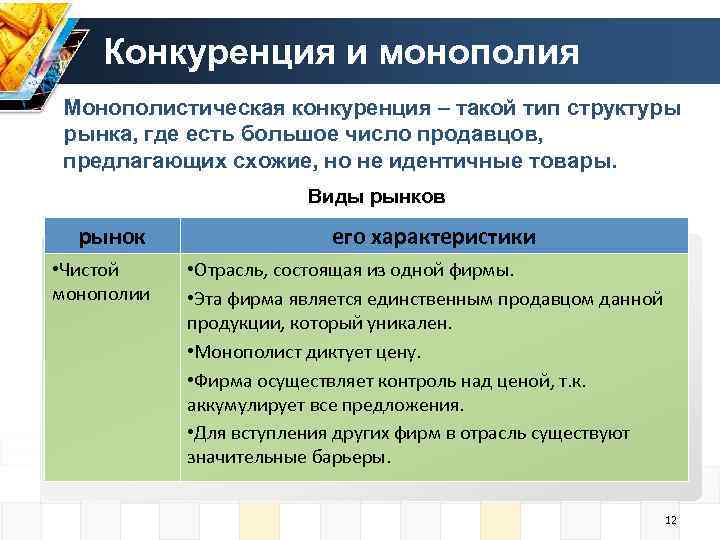  Конкуренция и монополия Монополистическая конкуренция – такой тип структуры рынка, где есть